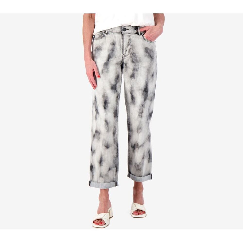 Turbie Twist Women's Petite Pants 30P Tie-Dye Boyfriend Jeans Gray A598805